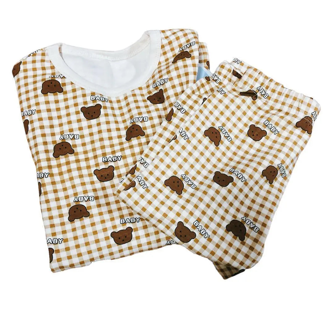 ♥ ️ Ropa infantil coreana ♥ ️ Pijamas Patrón de cuadros Kuma para niños Ropa infantil Niñas lindas | ♥️韓国子供服♥️ パジャマ 子供 くま チェック柄 子供服 女の子 かわいい