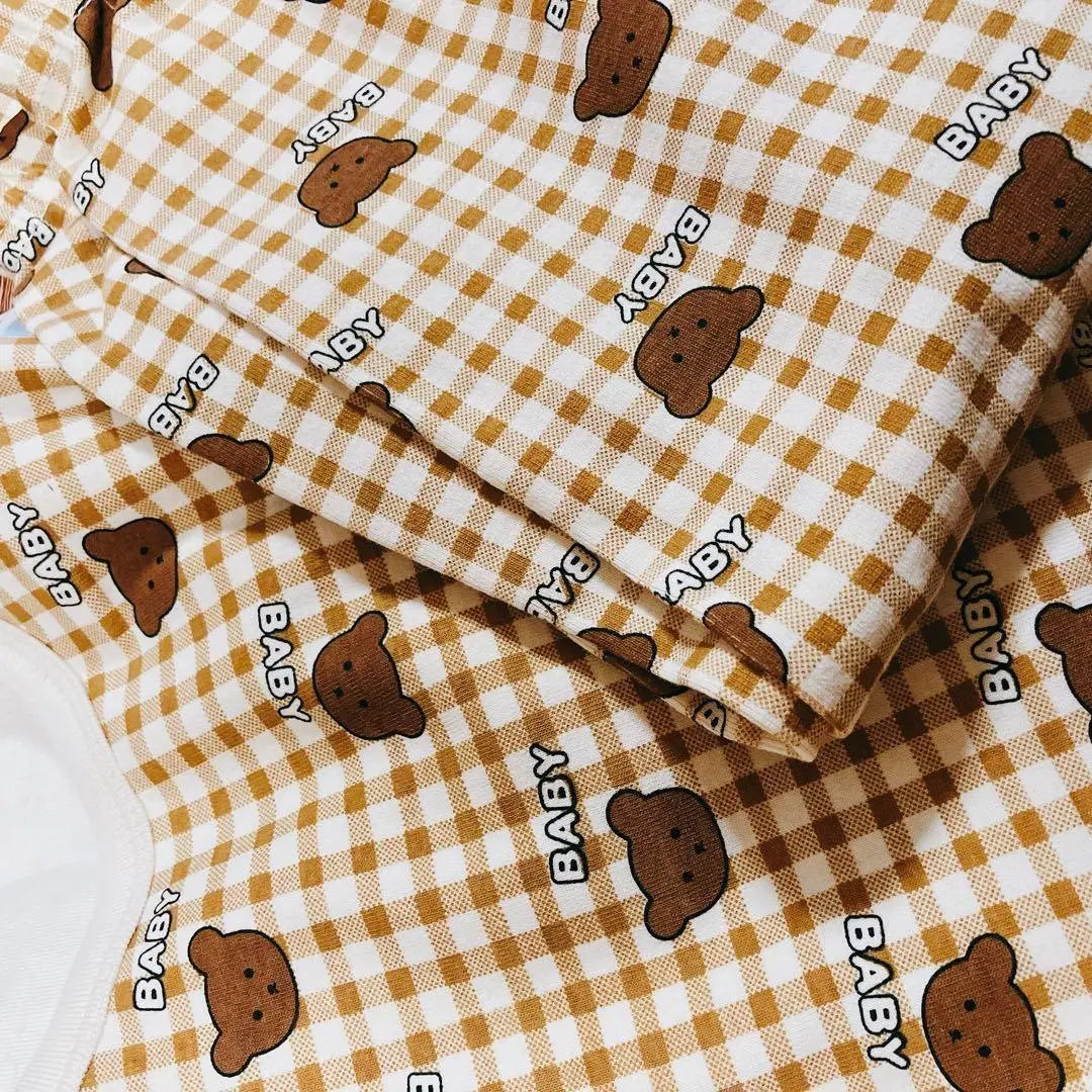 ♥ ️ Ropa infantil coreana ♥ ️ Pijamas Patrón de cuadros Kuma para niños Ropa infantil Niñas lindas | ♥️韓国子供服♥️ パジャマ 子供 くま チェック柄 子供服 女の子 かわいい