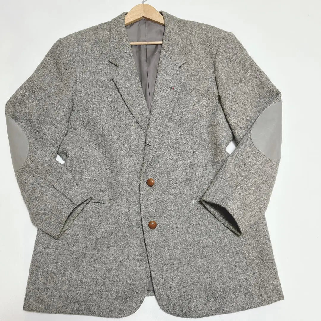 Parche de codo con botones en tono nogal de tweed Harris de Papas, talla L, raro, gris