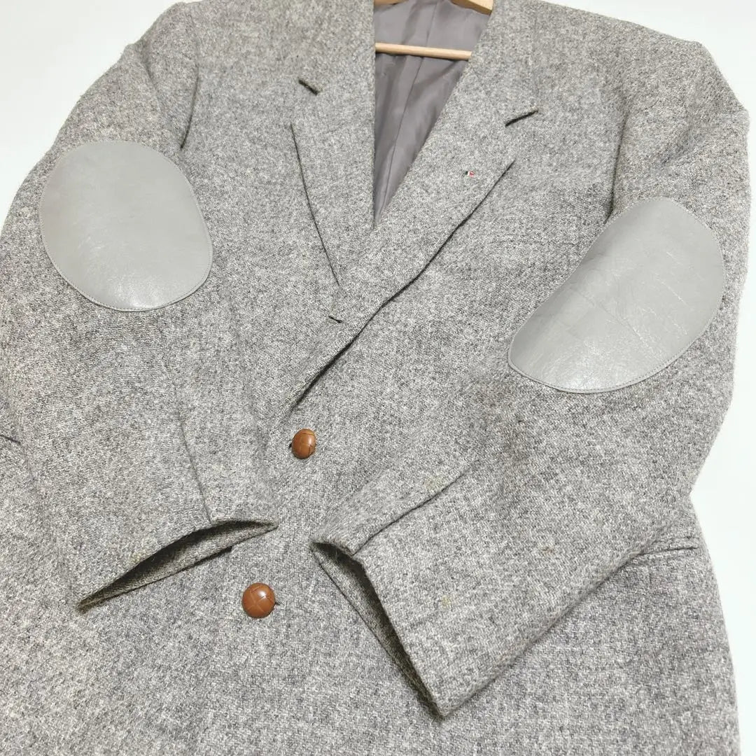 Parche de codo con botones en tono nogal de tweed Harris de Papas, talla L, raro, gris