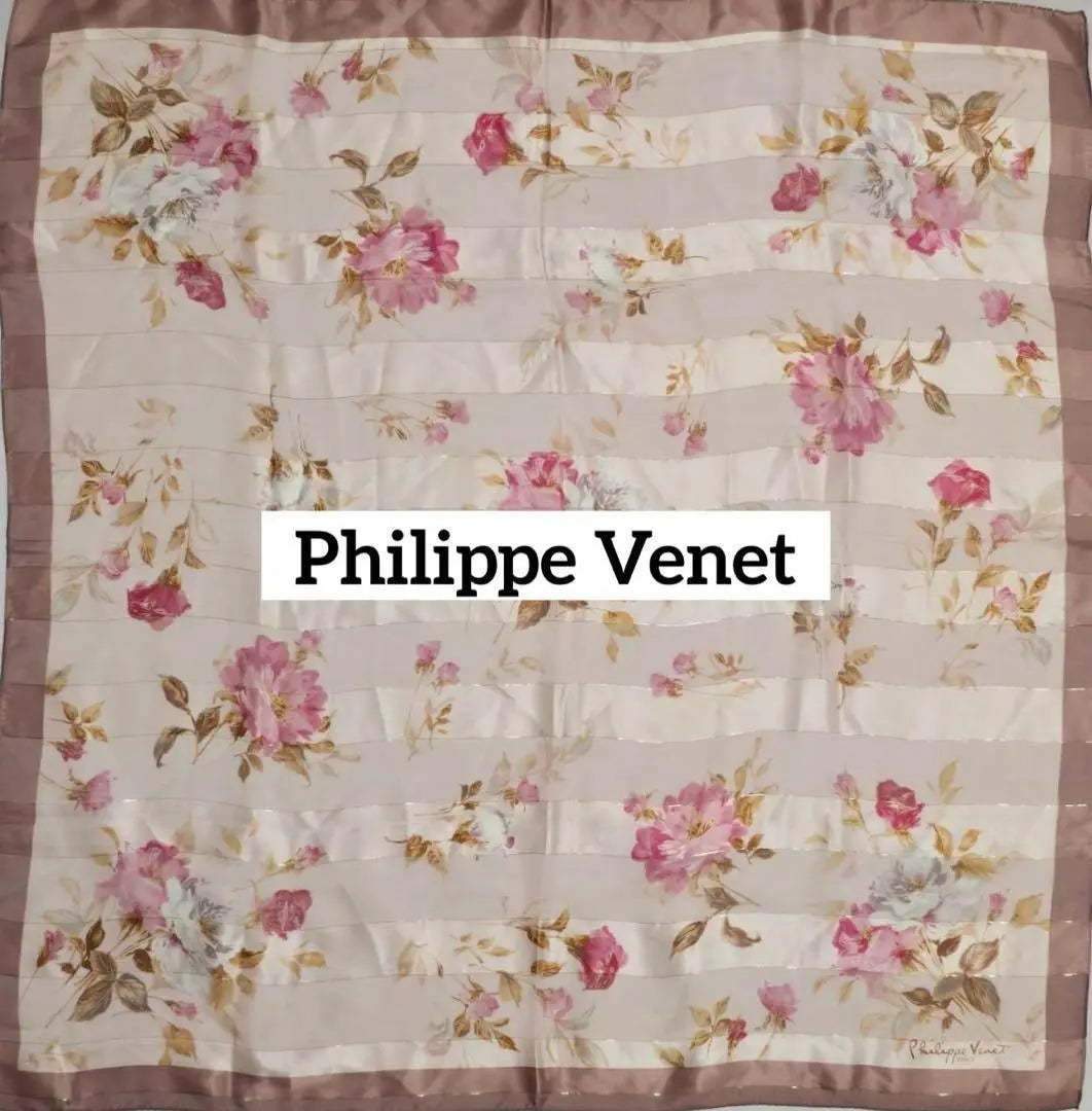 ☆Philippe Venet☆Scarf Chiffon Flower Silk Pink Brown