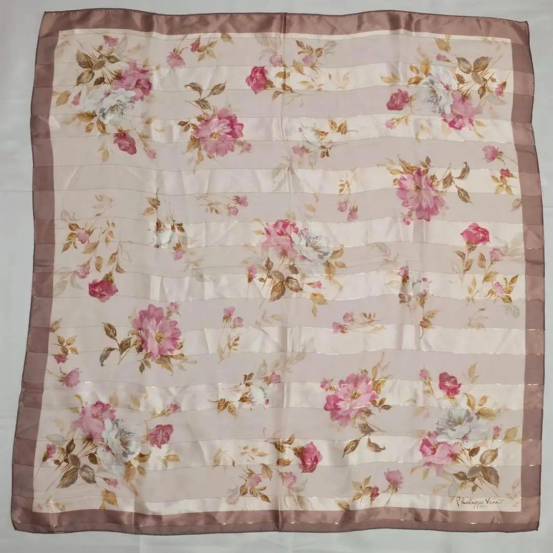 ☆Philippe Venet☆Scarf Chiffon Flower Silk Pink Brown