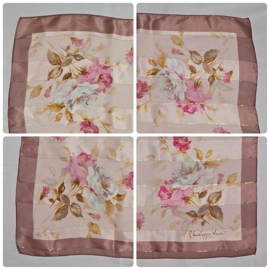 ☆Philippe Venet☆Scarf Chiffon Flower Silk Pink Brown