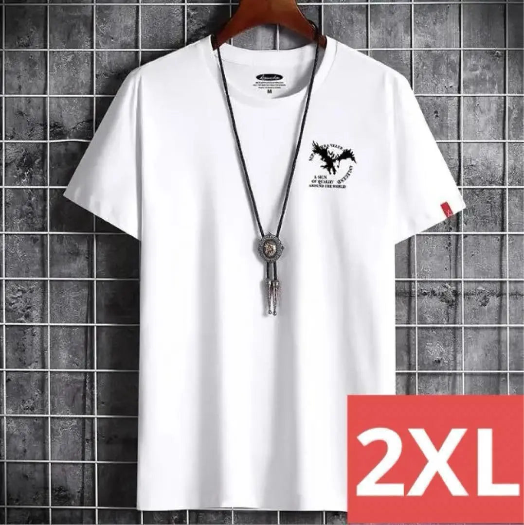 Men's T-shirt Short Sleeve Top (White/2XL Size) Print