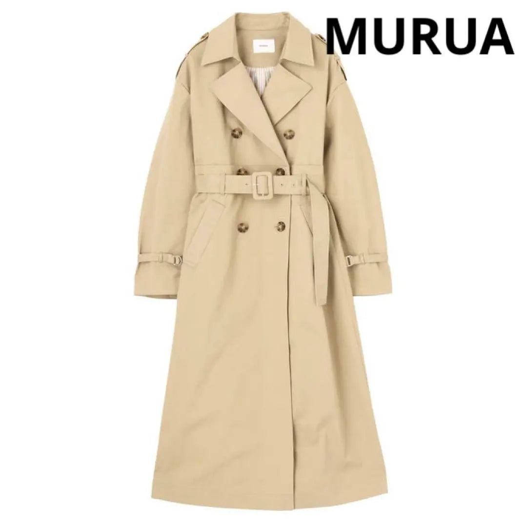 MURUA Gabardina Arreglada Abrigo Largo Beige Manga Larga