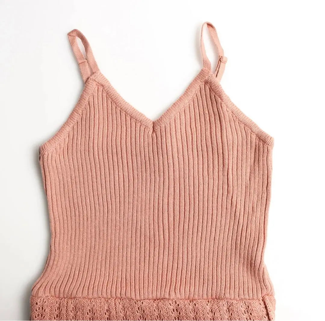 [New tag included] ROYAL PARTY Openwork Knitted Romper Setup