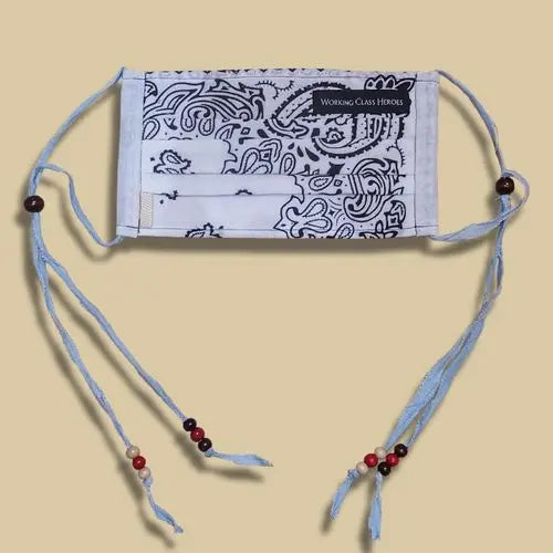 Mask Handmade Bandana (Black/White) Denim String with Beads