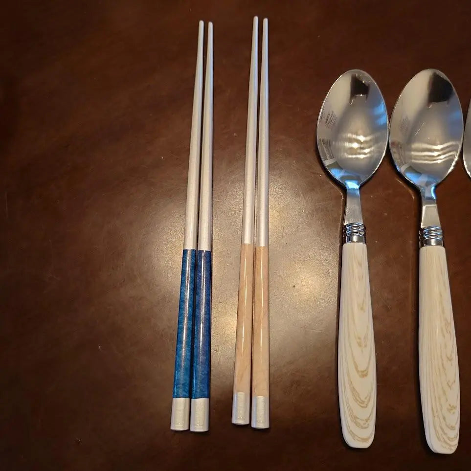 Pantry set, pair, white wood, chopsticks, spoon, fork