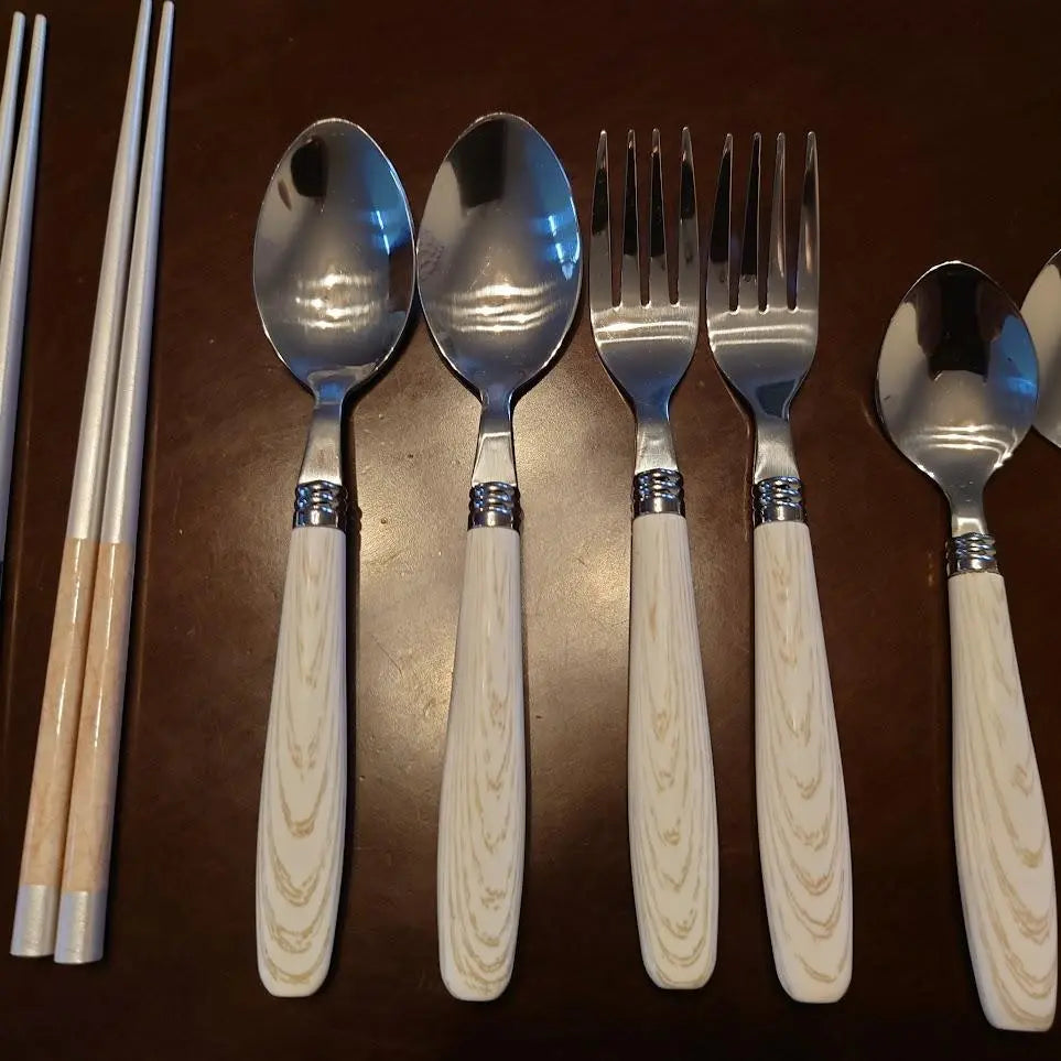 Pantry set, pair, white wood, chopsticks, spoon, fork