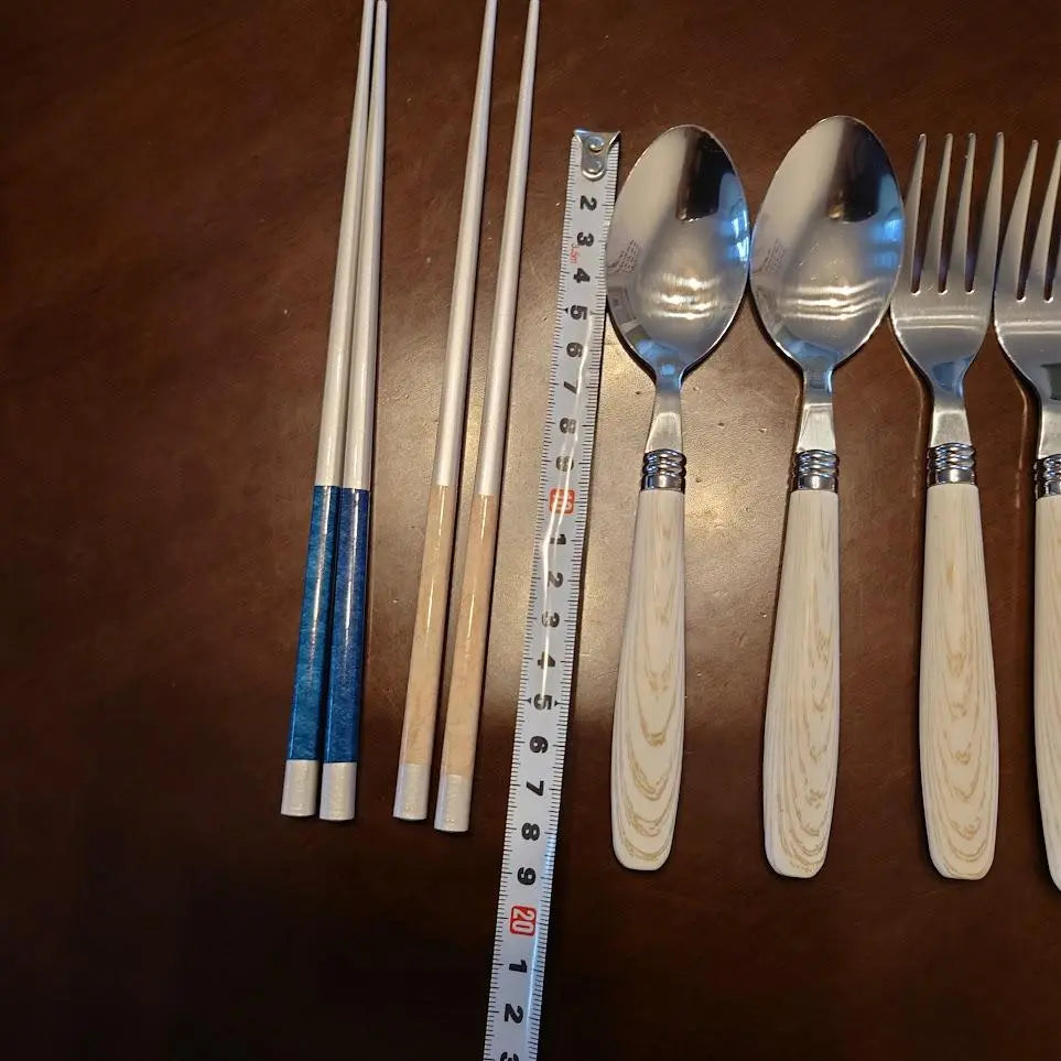 Pantry set, pair, white wood, chopsticks, spoon, fork