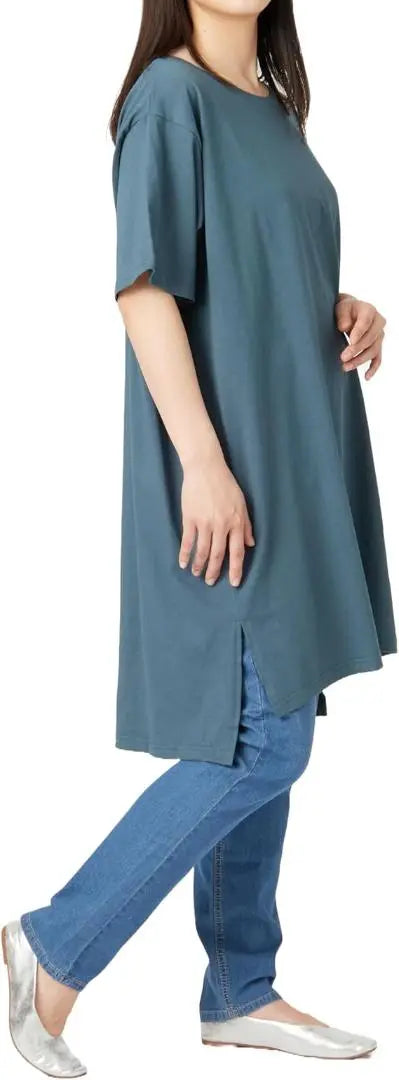 [Happy Marilyn] Dress for women, short sleeves, 7L-8L, blue green