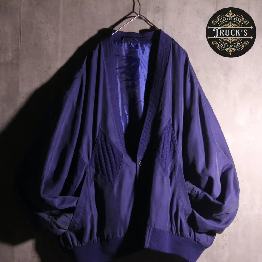 SP old clothes silk jacket cardigan knit switching pattern XL blue rare