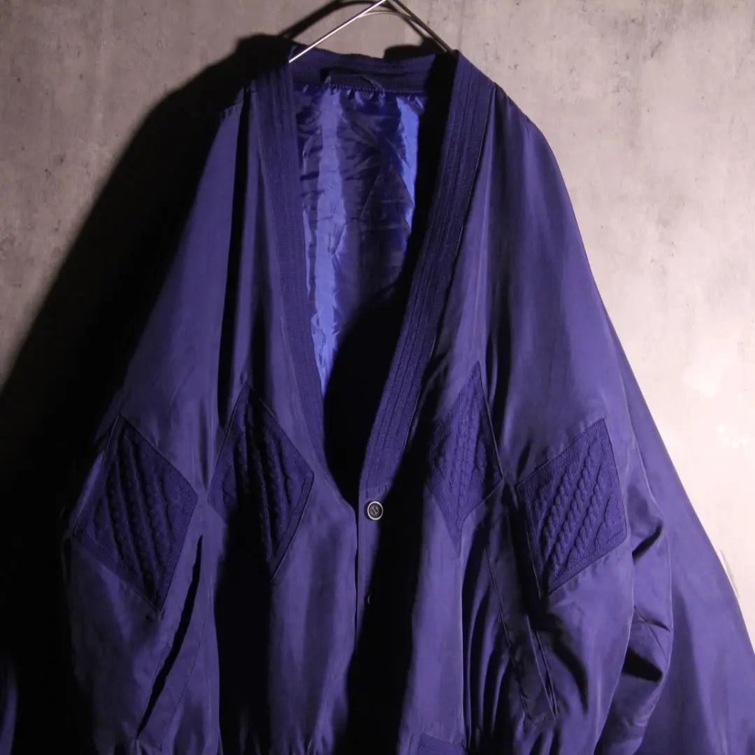 SP old clothes silk jacket cardigan knit switching pattern XL blue rare