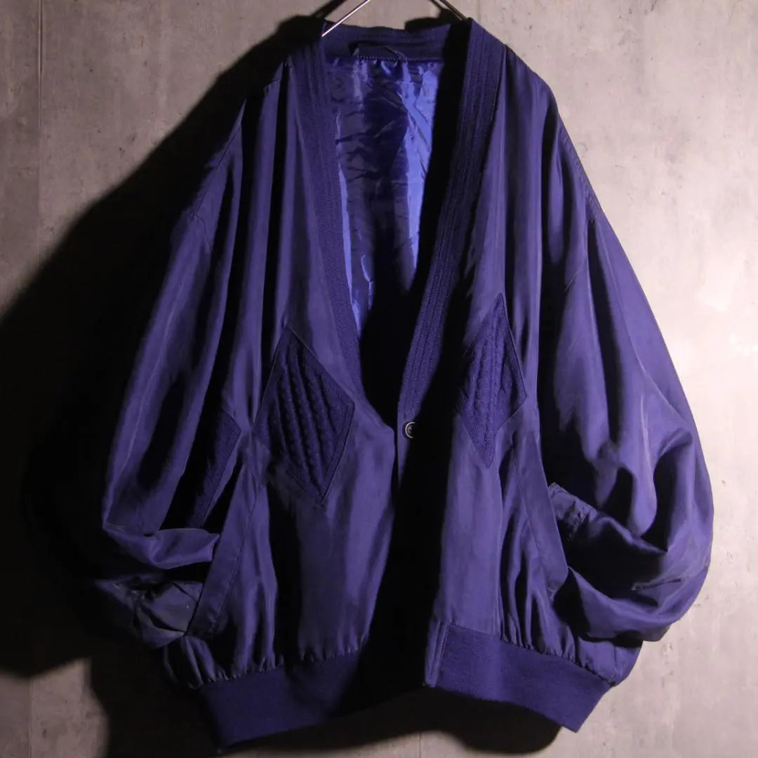 SP old clothes silk jacket cardigan knit switching pattern XL blue rare