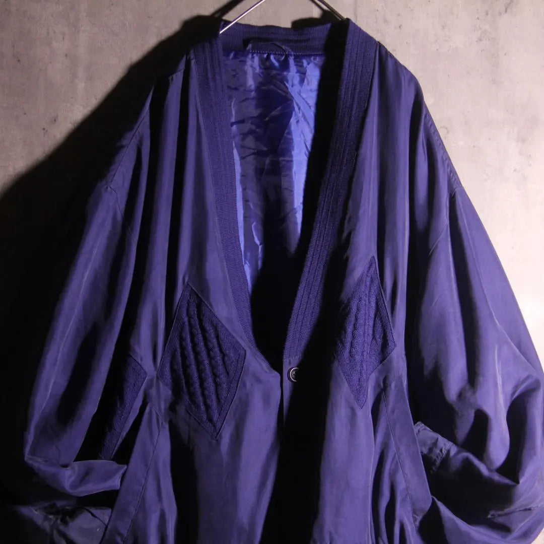 SP old clothes silk jacket cardigan knit switching pattern XL blue rare