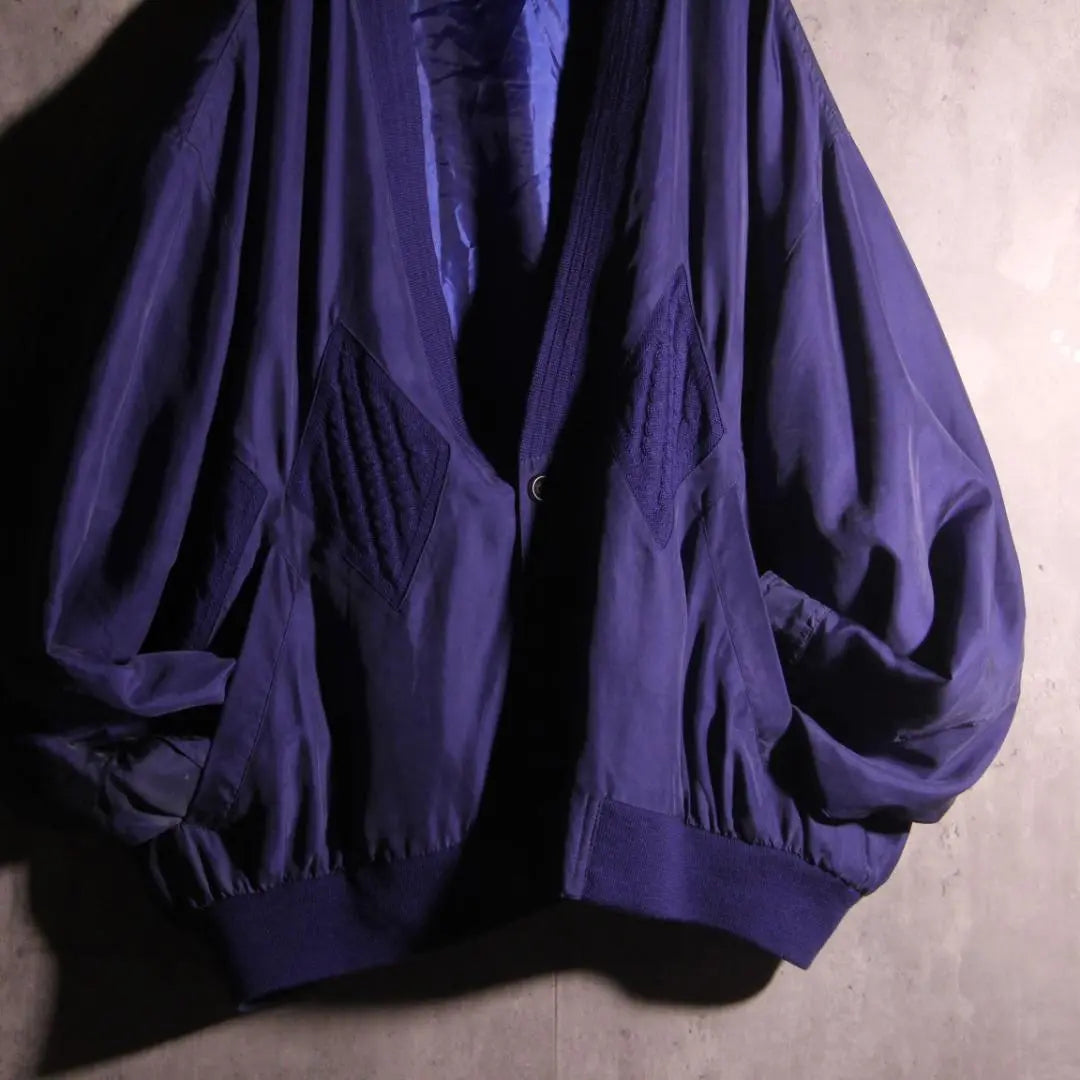 SP old clothes silk jacket cardigan knit switching pattern XL blue rare