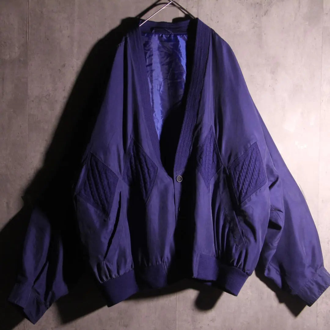 SP old clothes silk jacket cardigan knit switching pattern XL blue rare