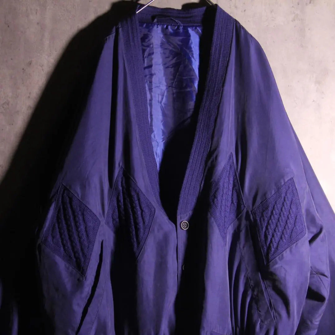 SP old clothes silk jacket cardigan knit switching pattern XL blue rare