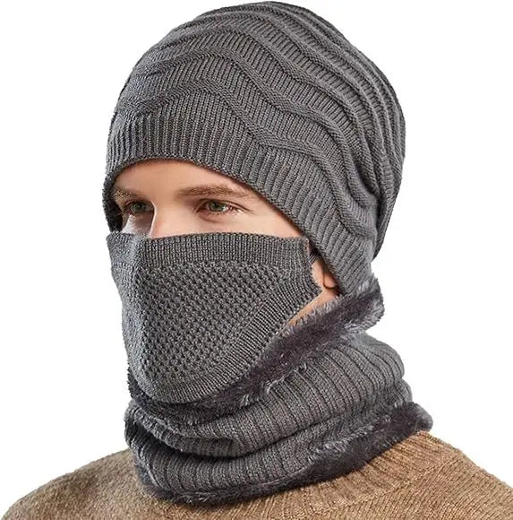 ★Calentador de cuello, gorro de punto, cubrebocas, para hombre, invierno, forro polar, protección contra el frío