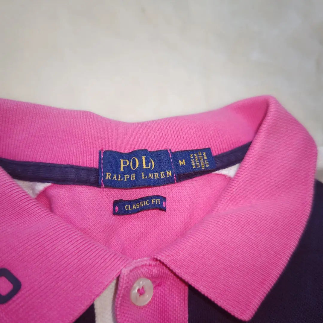 [Popular☆POLO RALPH LAUREN] Pink, navy, white, polo shirt, size M