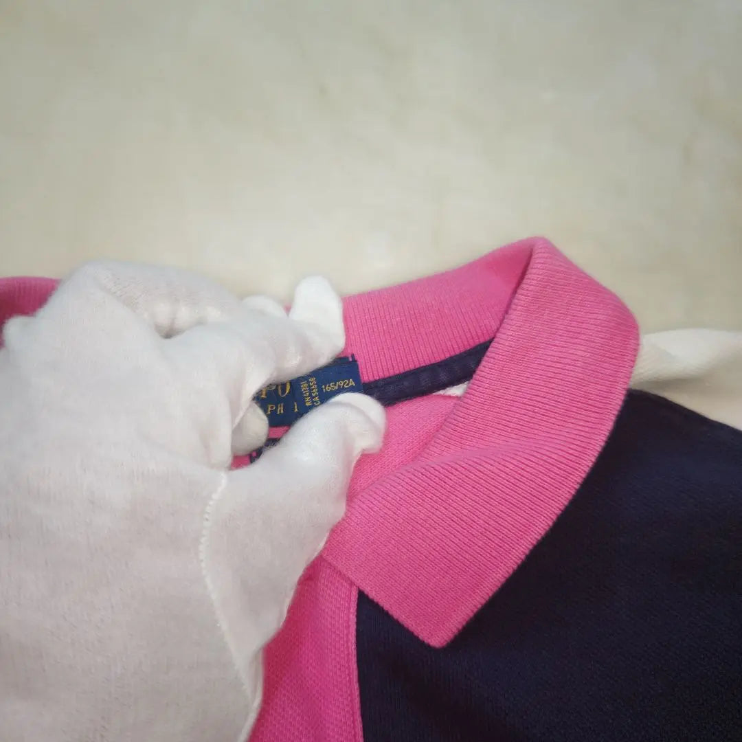 [Popular☆POLO RALPH LAUREN] Pink, navy, white, polo shirt, size M