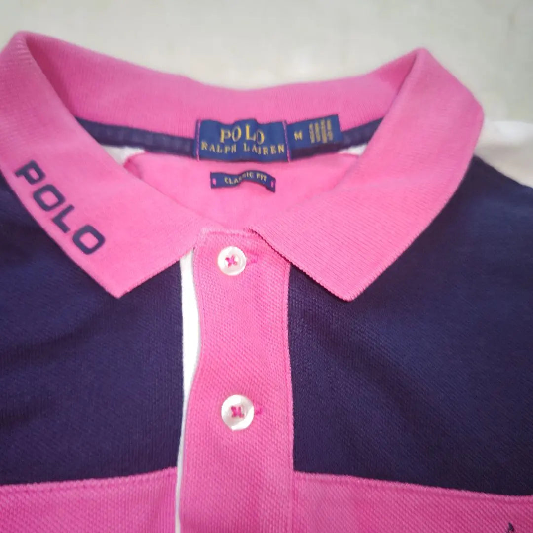 [Popular☆POLO RALPH LAUREN] Pink, navy, white, polo shirt, size M