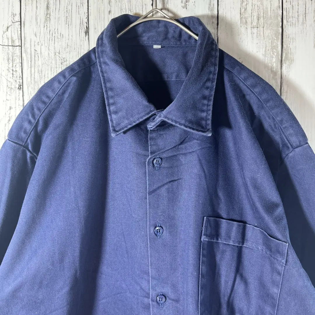 Work shirt, long sleeve shirt, thick, navy, simple, plain, old clothes