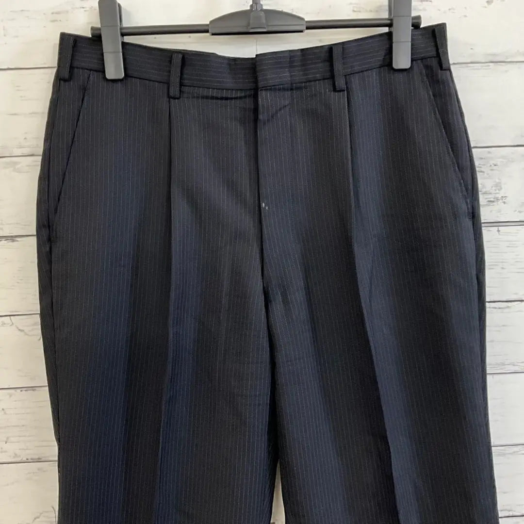 [Used Clothing]✨Slacks [F] Stripe Straight Tuck Suit Black