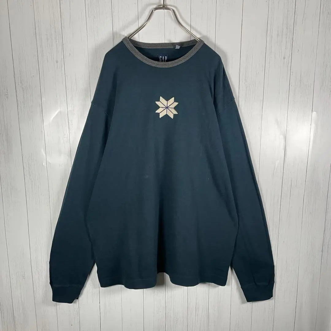 [Old clothes] OLD GAP Long Sleeve Ringer T -shirt 90S Emblem Snow Pattern Navy