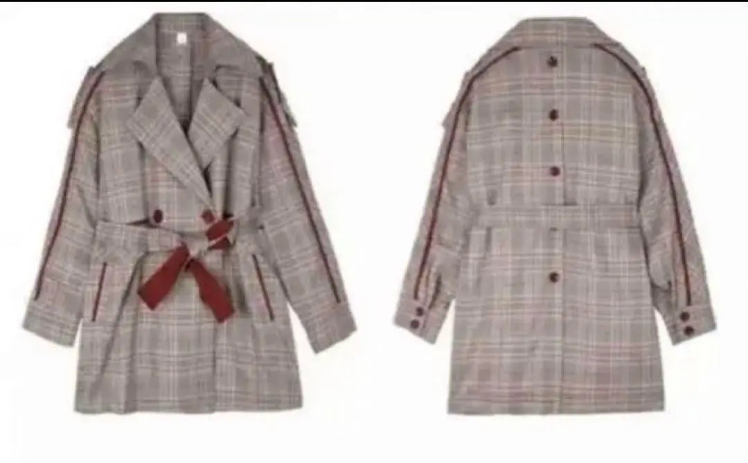 Spring coat Vintage style check pattern - long legs trench coat brown XL