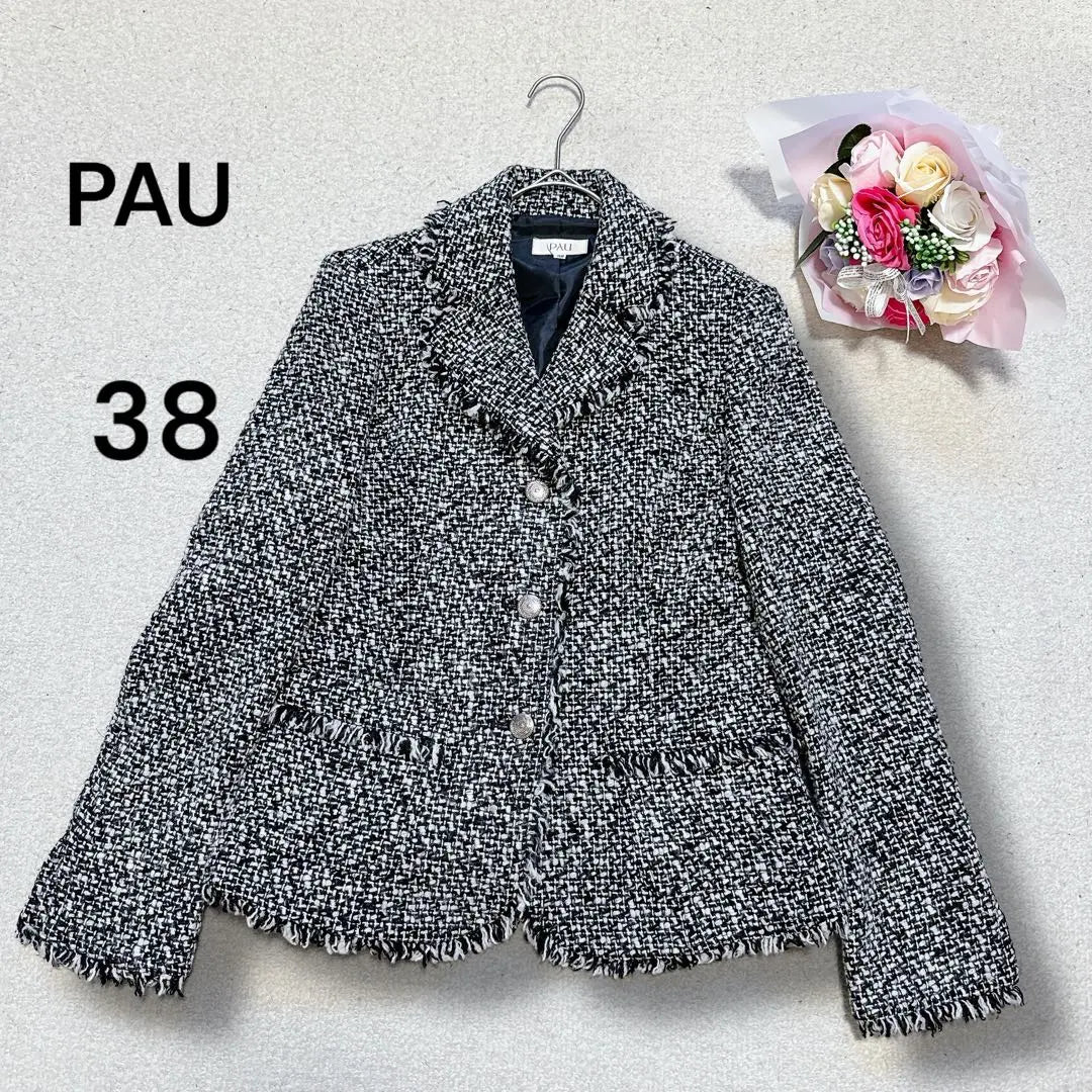 [PAU] Chaqueta de tweed entallada, de tejido italiano, fabricada en Japón, color negro, ceremonia de graduación, ceremonia de ingreso