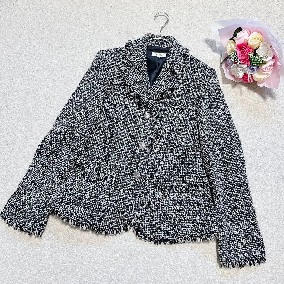 [PAU] Chaqueta de tweed entallada, de tejido italiano, fabricada en Japón, color negro, ceremonia de graduación, ceremonia de ingreso