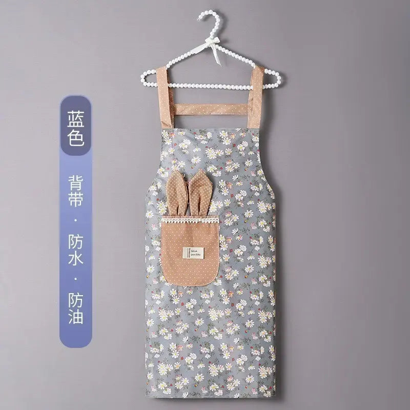 Nursery School Teacher Floral Pattern Women's Apron Home Economics Kitchen Rabbit Light Blue