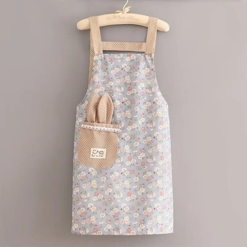 Nursery School Teacher Floral Pattern Women's Apron Home Economics Kitchen Rabbit Light Blue