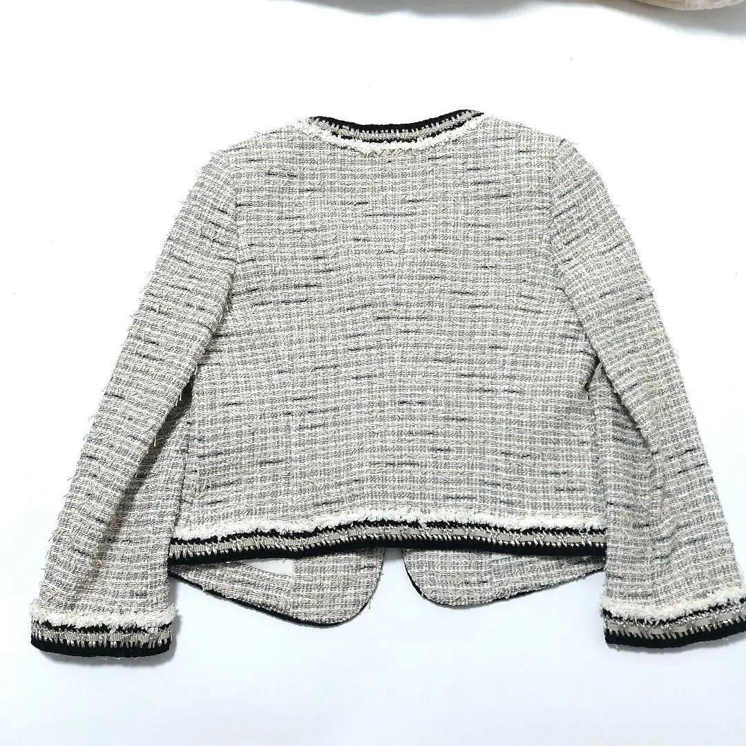 Jiyu Ward Chaqueta de tweed sin color Blanco 38 Talla M | 自由区 ノーカラー ツイードジャケット ホワイト系 38 Mサイズ