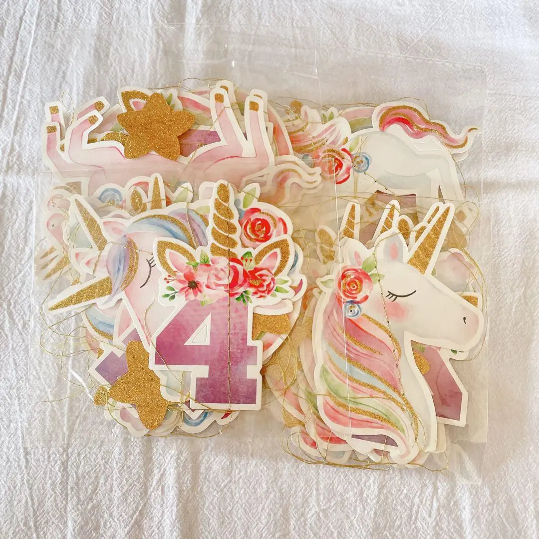 Unicorn 4 -year -old Birthday Garland 4 pieces about 16m Birthday 4 years old Pink | ユニコーン 4歳の誕生日 ガーランド 4本入 約16m 誕生日 4才 ピンク