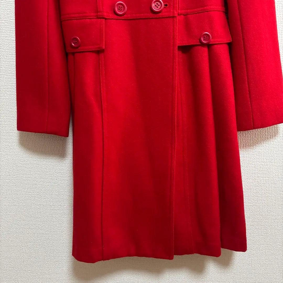 B82 Corte Largo Retro Lana Cuello Alto Adecuado Vintage Y2K Rojo | b82 ロングコート レトロ ウール ハイネック 上品 ヴィンテージ Y2K 赤