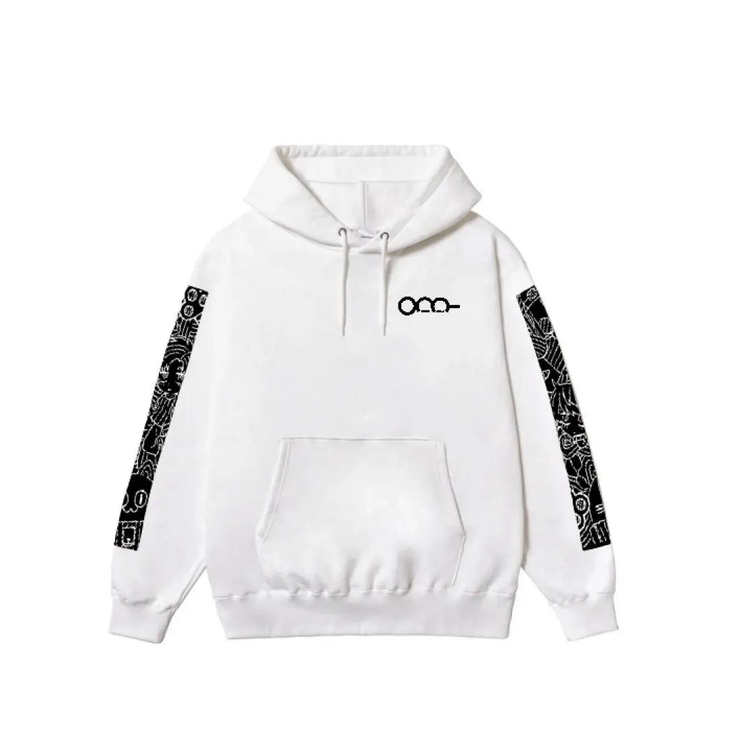 White hooded hoodie with black print