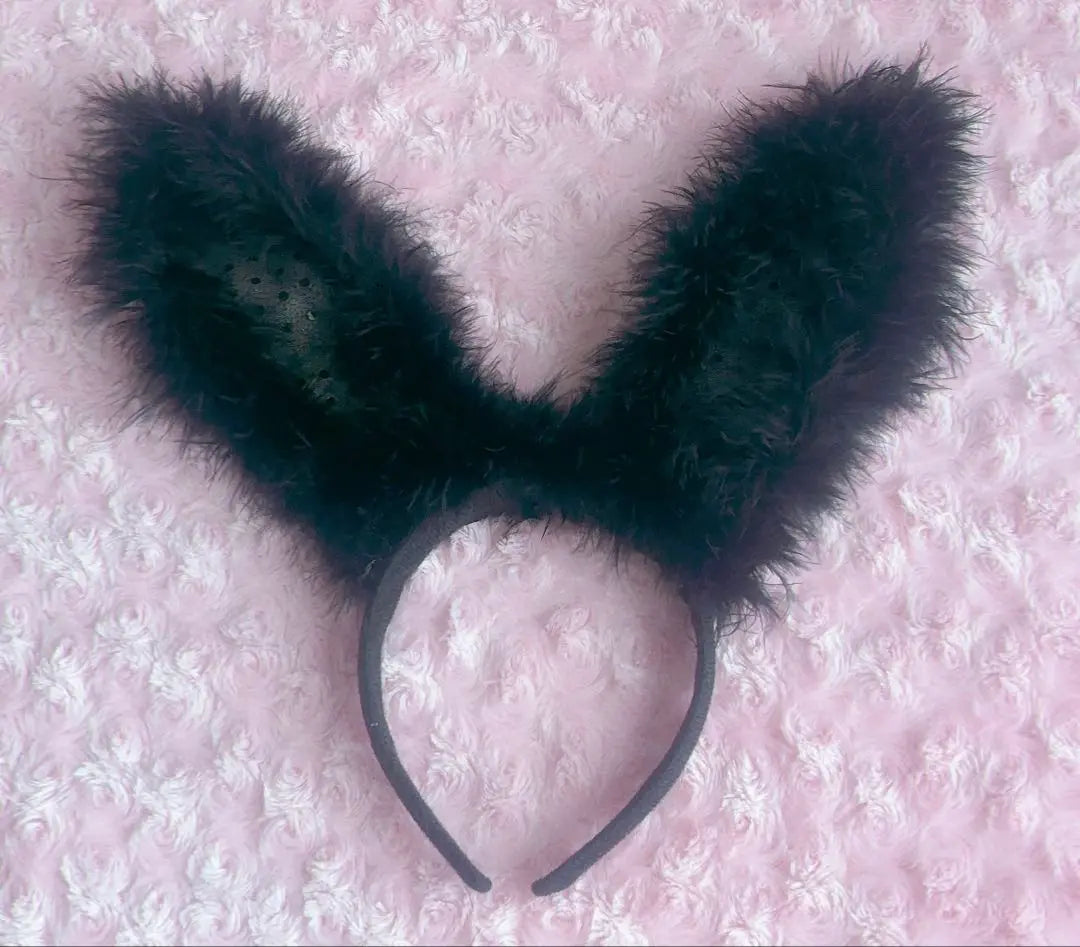 ★Good condition & super cheap Halloween cosplay fluffy bunny black lace headband 2-piece set★