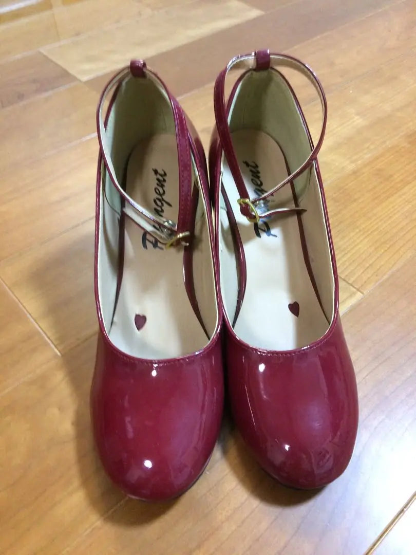 Formal shoes, pumps, bordeaux, ankle strap, enamel