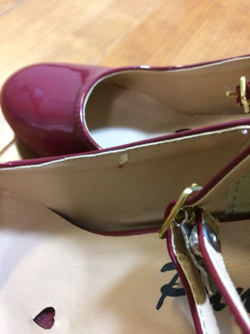 Formal shoes, pumps, bordeaux, ankle strap, enamel