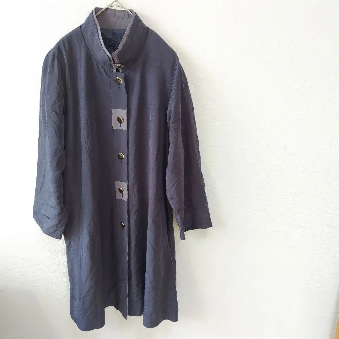 Ladies/nylon jacket coat/thin/navy x gray/gold buttons