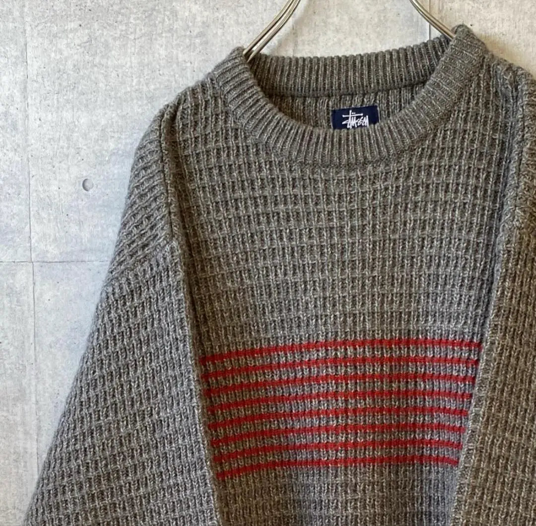 Stussy Striped Border Knit Wool Blend Sweater Grey M