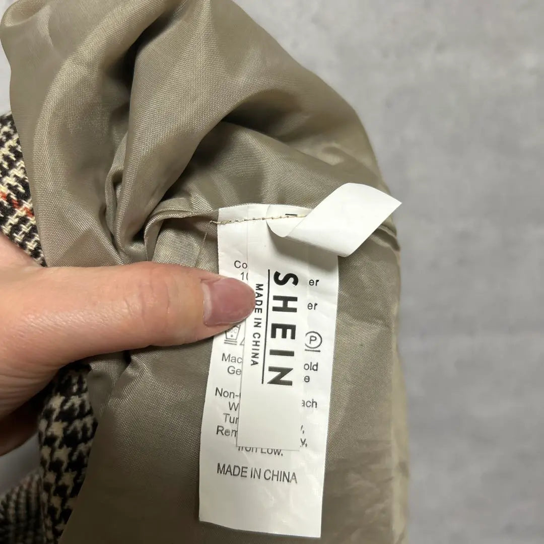 [SHEIN] Glen Check Chester Coat Brown Msize