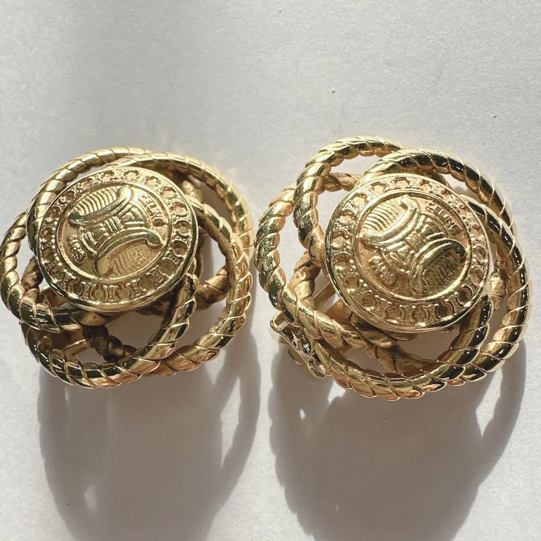 CELINE Elegant gold earrings, large, vintage