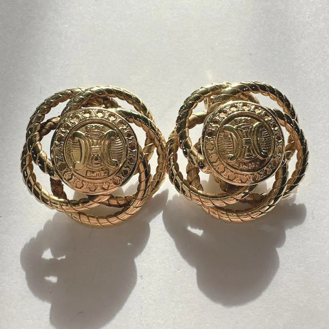 CELINE Elegantes pendientes dorados, grandes, vintage