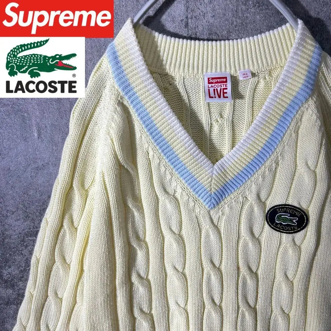 [Very popular] Supreme Lacoste collaboration sweater knit patches presence◎