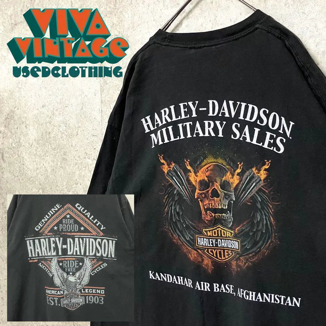 Rare [Old clothes] Harley Davidson Double -sided print T -shirt Fire Skull XL | レア【古着】ハーレーダビッドソン 両面プリントTシャツ ファイヤースカル XL