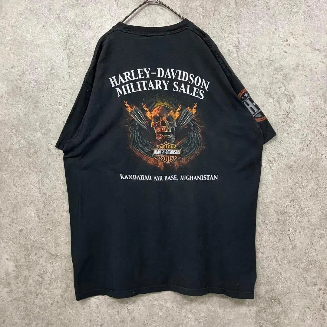 Raro [ropa vieja] Harley Davidson Camiseta con estampado de doble cara Fire Skull XL | レア【古着】ハーレーダビッドソン 両面プリントTシャツ ファイヤースカル XL