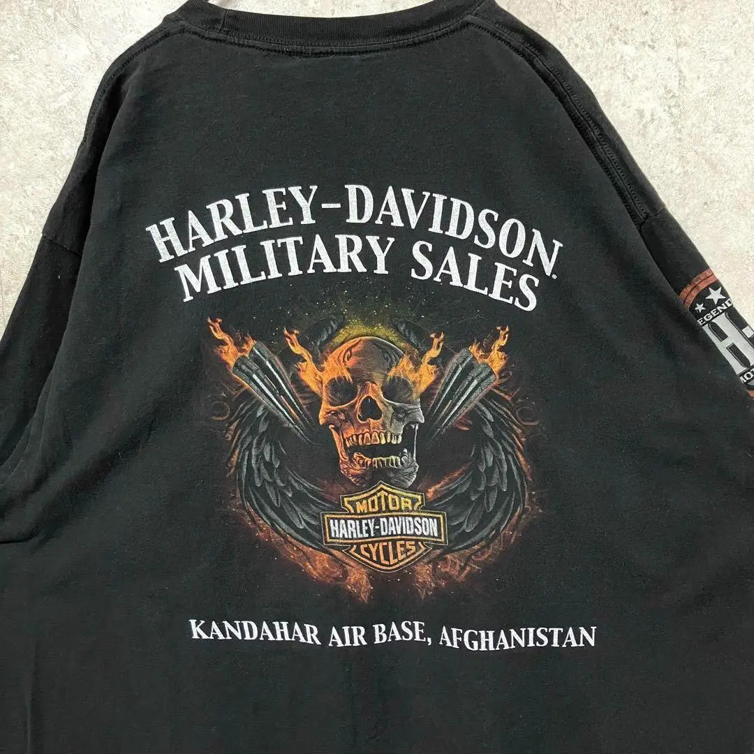 Raro [ropa vieja] Harley Davidson Camiseta con estampado de doble cara Fire Skull XL | レア【古着】ハーレーダビッドソン 両面プリントTシャツ ファイヤースカル XL